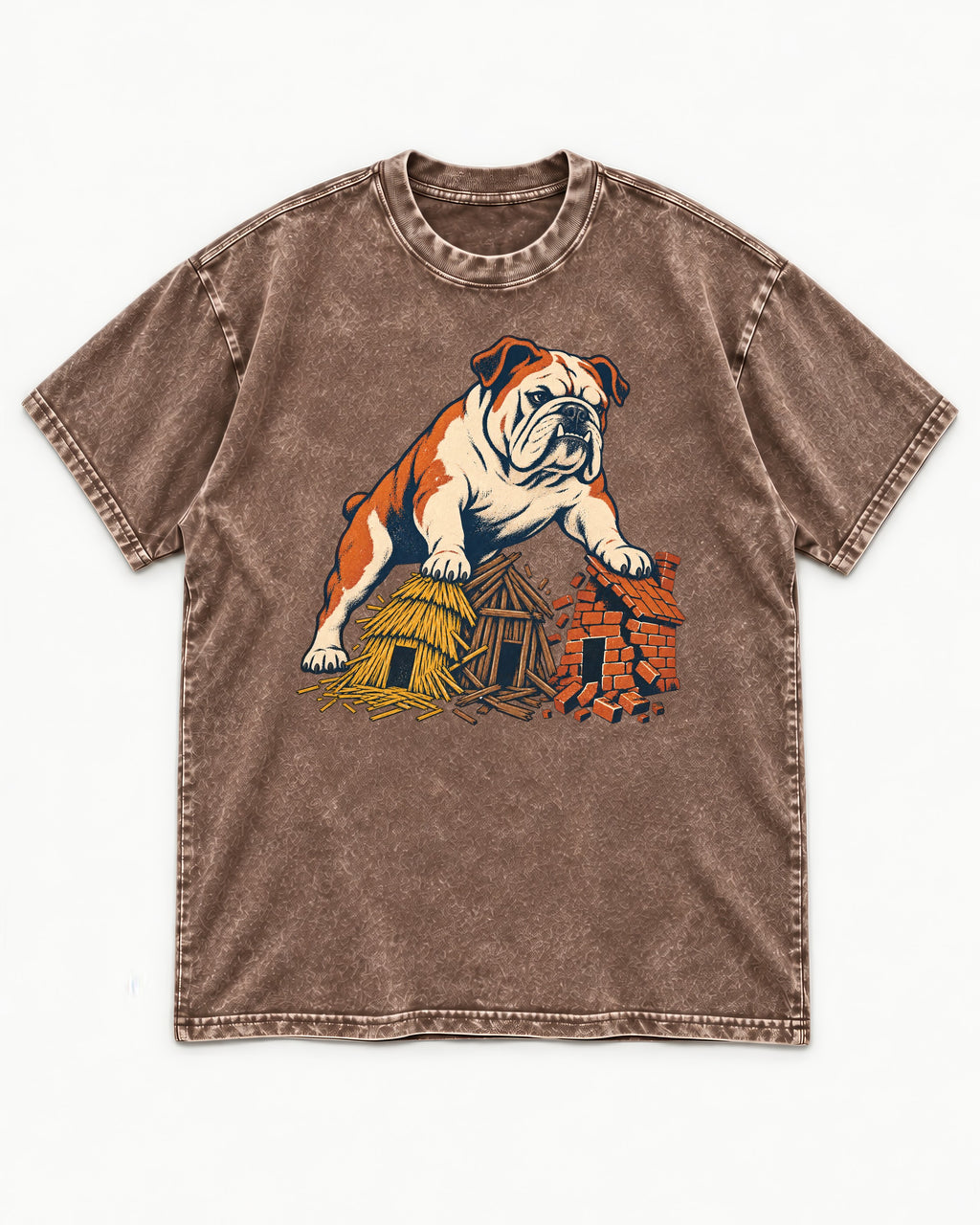 English Bulldog Huff and Puff Washed Tee in Coffee, flat lay product photo