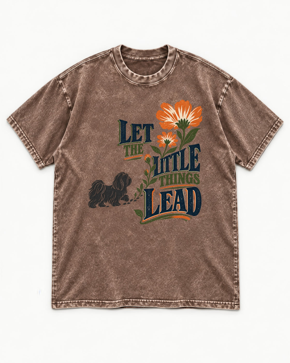 Let the Shih Tzu Lead Washed Tee in Coffee, flat lay product photo