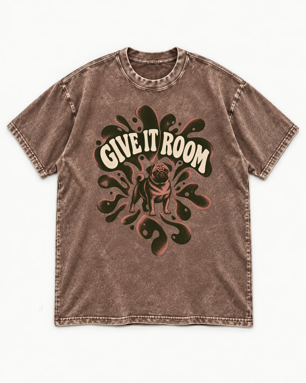 Give Pug Room Washed Tee in Coffee, flat lay product photo