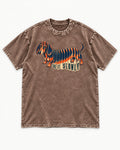 Take It Slowly Dachshund Washed Tee in Coffee, flat lay product photo