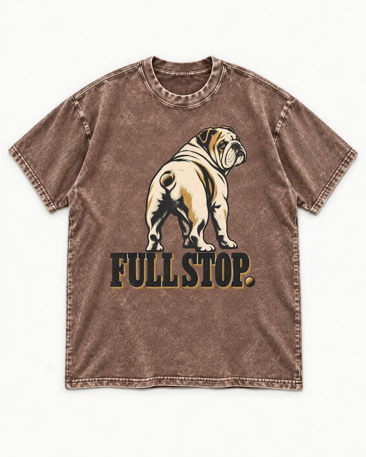 English Bulldog Full Stop Washed Tee in Coffee, flat lay product photo