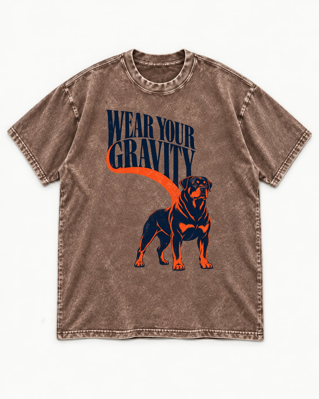 Wear Your Gravity Rottweiler Washed Tee in Coffee, flat lay product photo