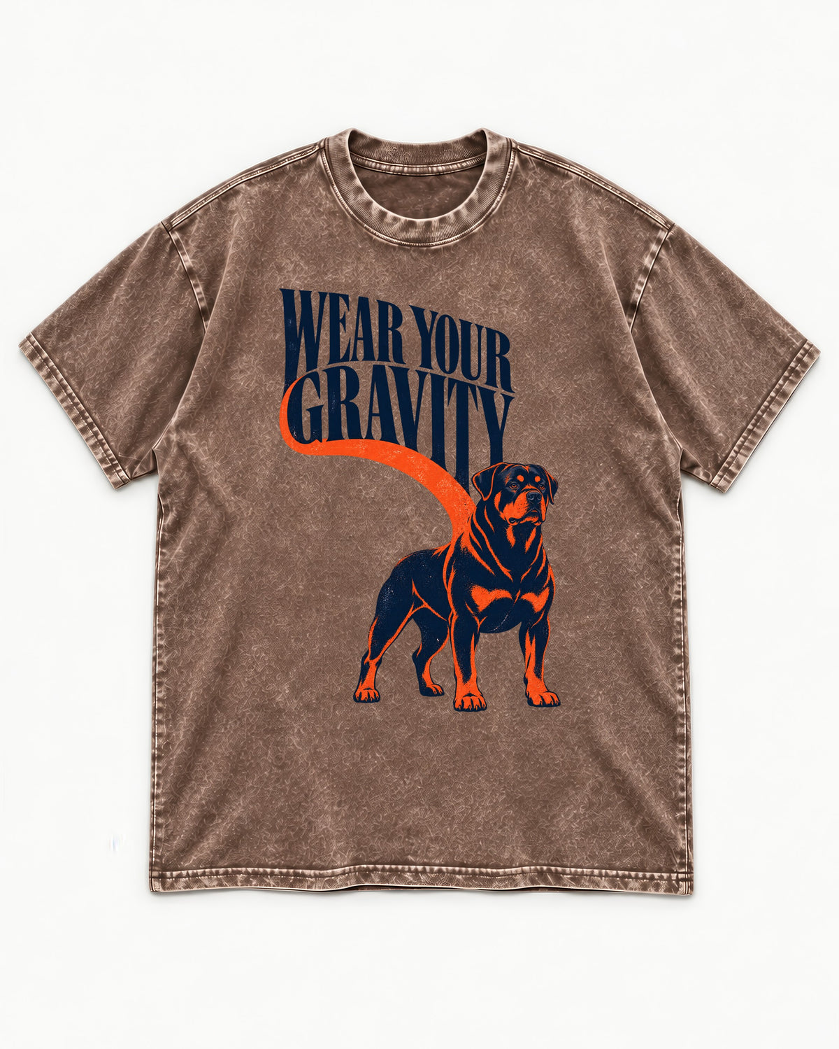 Wear Your Gravity Rottweiler Washed Tee in Coffee, flat lay product photo