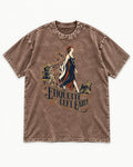 Yorkshire Terrier Etiquette Left Early Washed Tee in Coffee, flat lay product photo