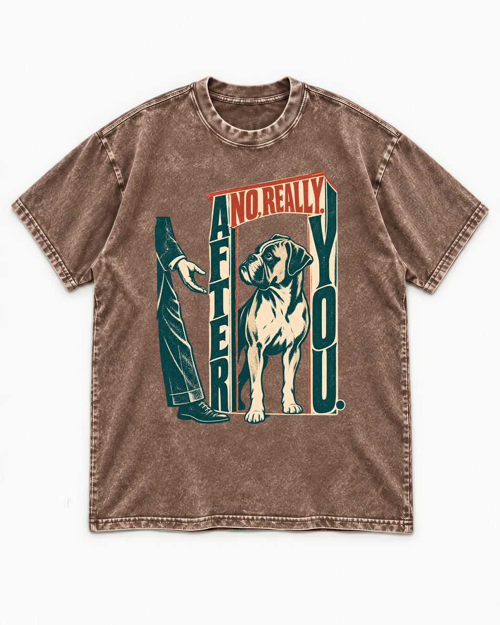 Boxer Says After You Washed Tee in Coffee, flat lay product photo
