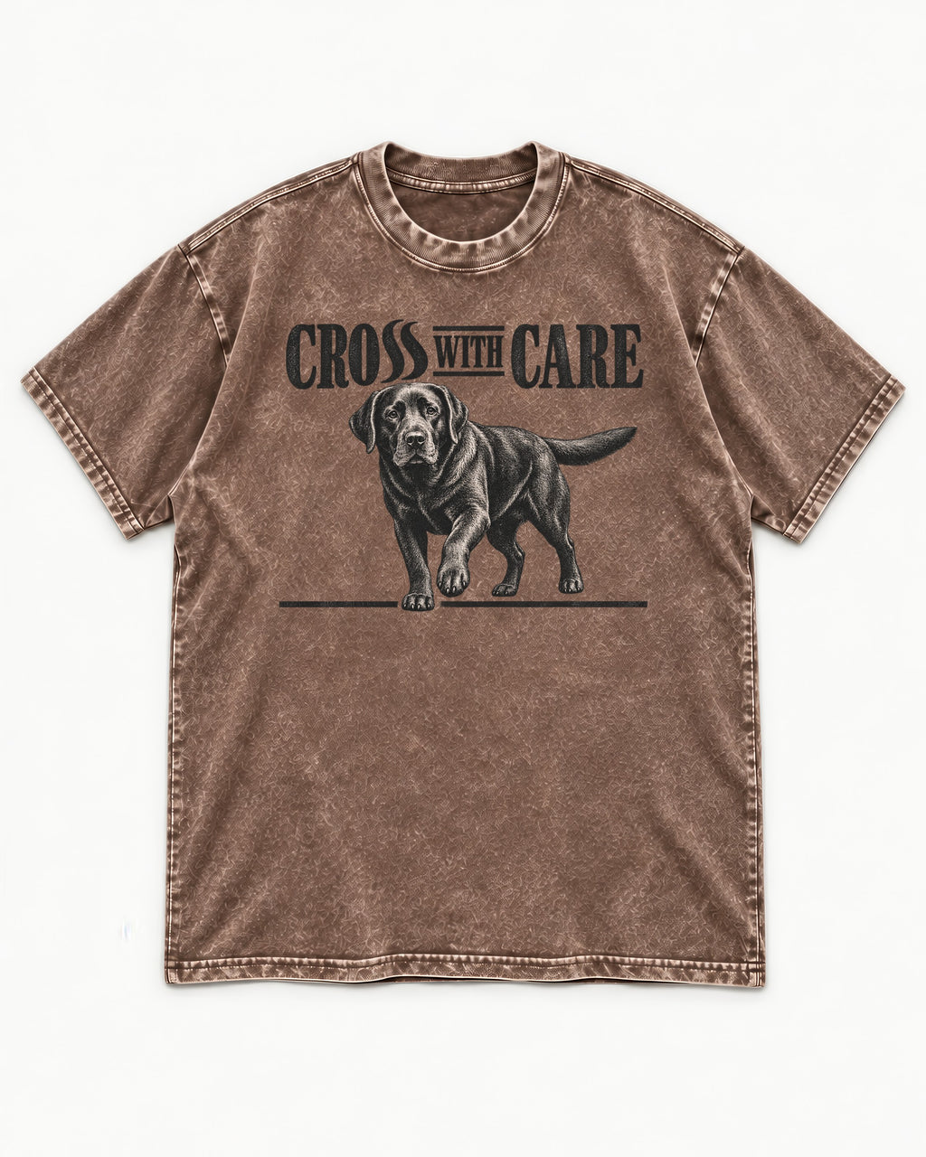 Labrador Retriever Cross with Care Washed Tee in Coffee, flat lay product photo