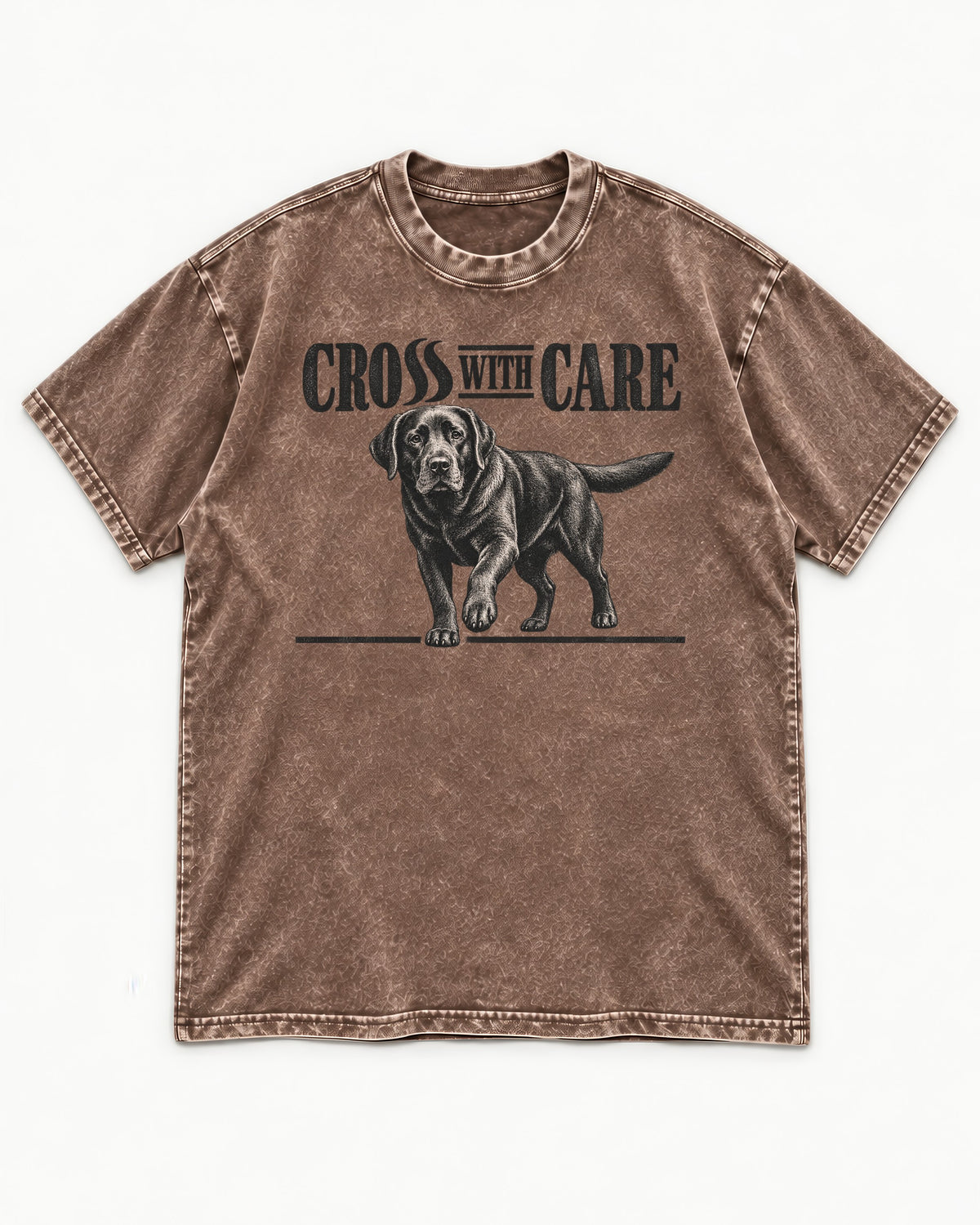 Labrador Retriever Cross with Care Washed Tee in Coffee, flat lay product photo