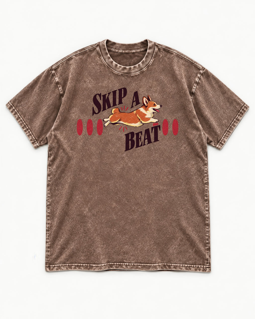 Skip a Beat Corgi Washed Tee in Coffee, flat lay product photo