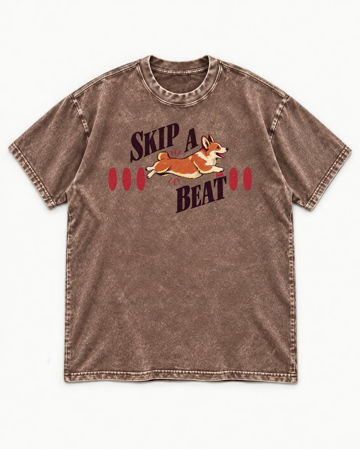 Skip a Beat Corgi Washed Tee in Coffee, flat lay product photo