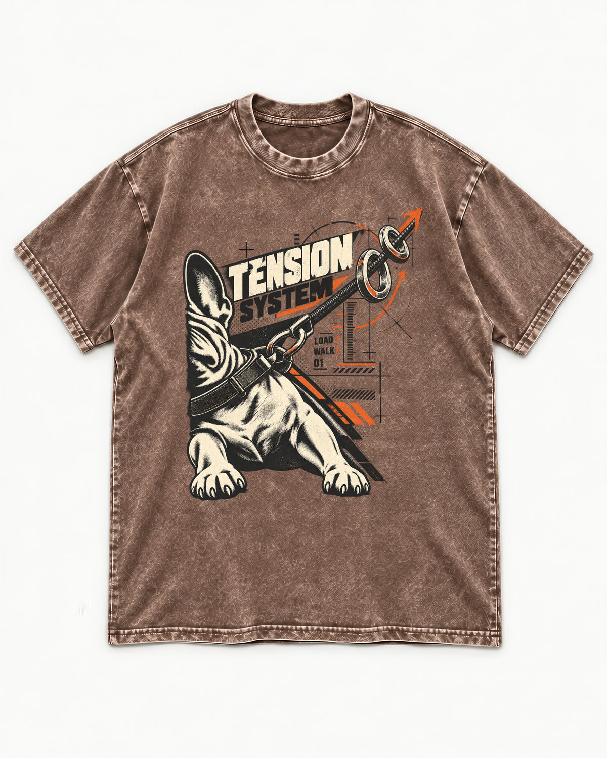 Frenchie Tension System Washed Tee in Coffee, flat lay product photo