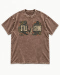 Chihuahua Still Listening Washed Tee in Coffee, flat lay product photo