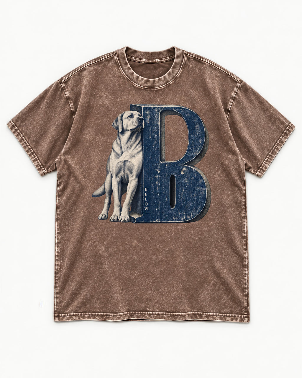 Labrador Retriever Below Washed Tee in Coffee, flat lay product photo