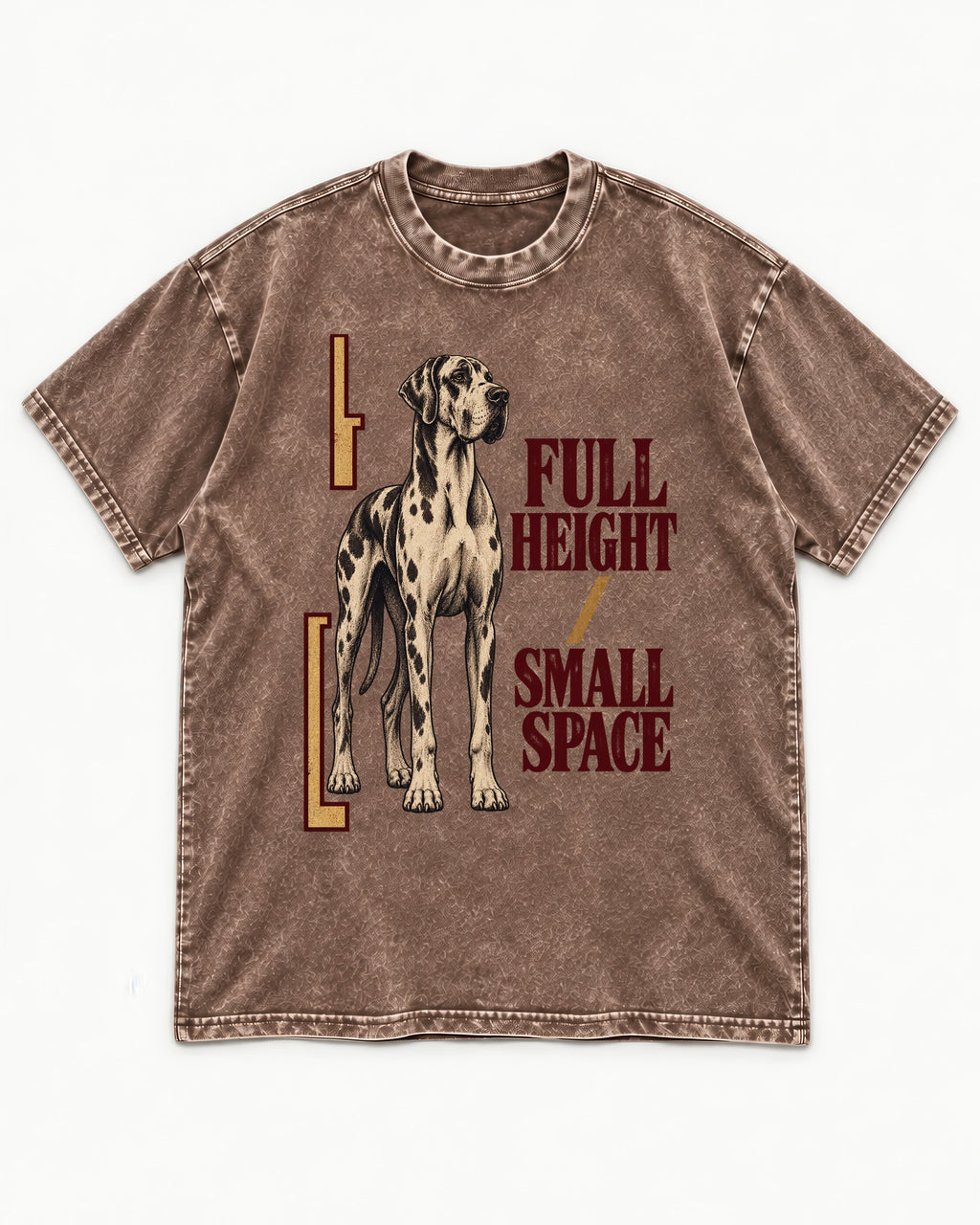 Great Dane Full Height Small Space Washed Tee in Coffee, flat lay product photo