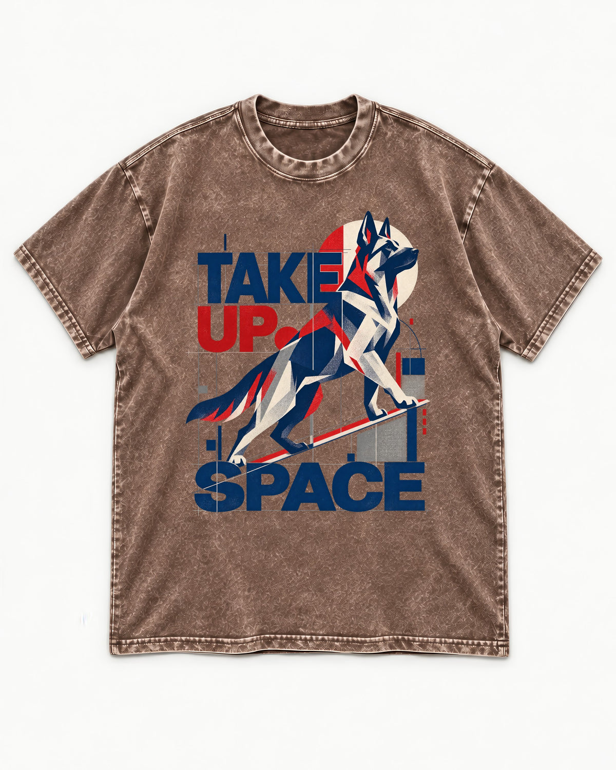 Take Up Space German Shepherd Dog Washed Tee in Coffee, flat lay product photo