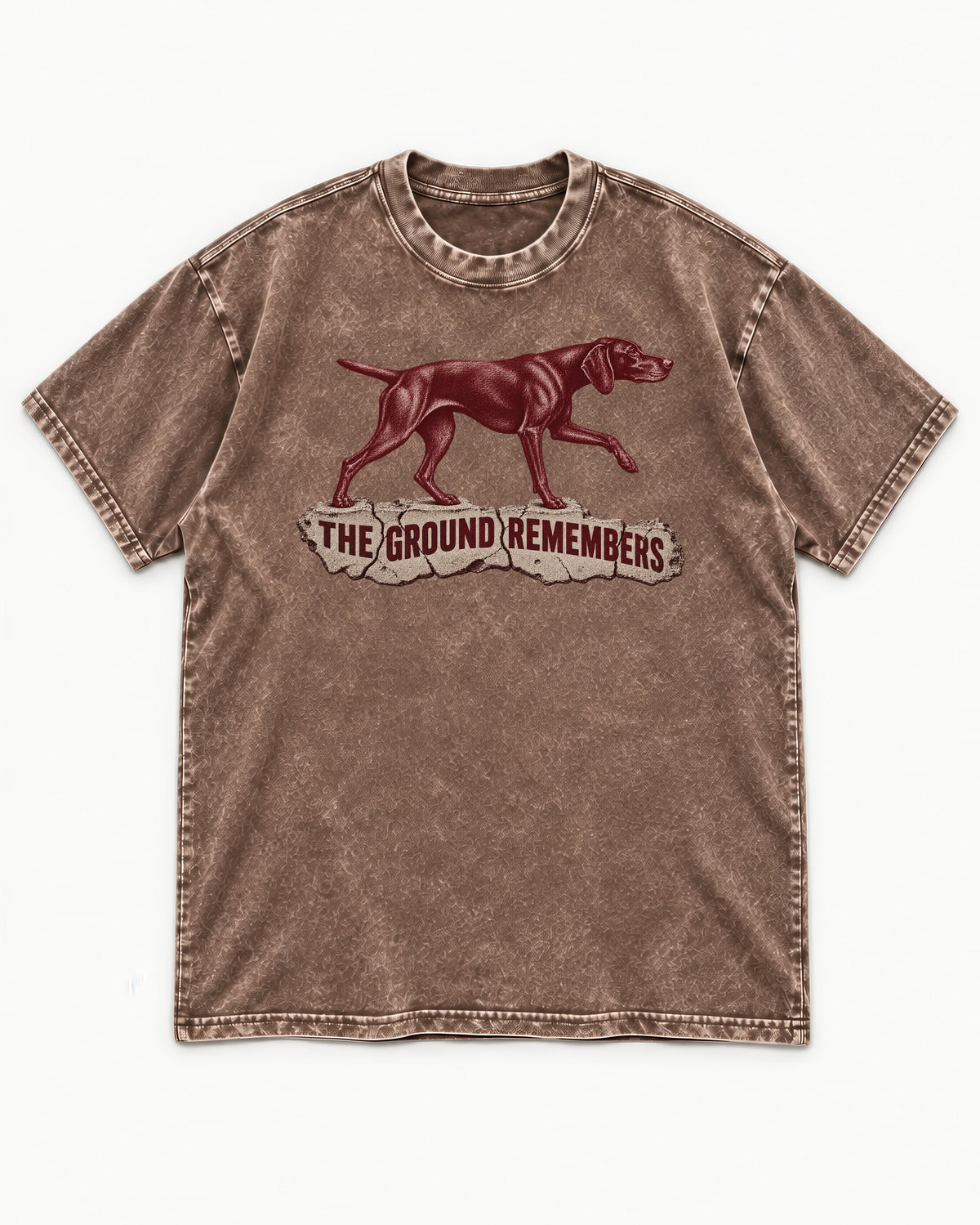 The Ground Remembers German Shorthaired Pointer Washed Tee in Coffee, flat lay product photo
