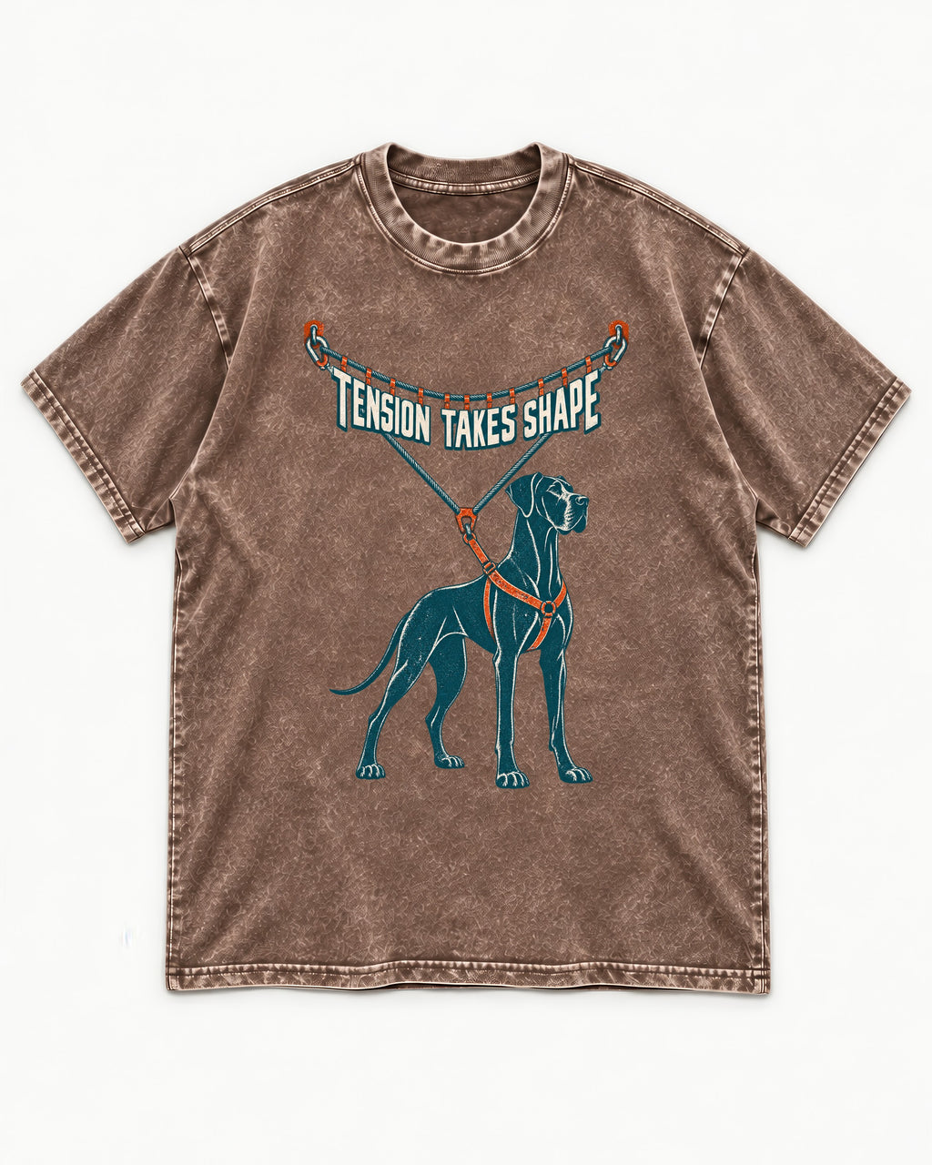 Great Dane Tension Takes Shape Washed Tee in Coffee, flat lay product photo