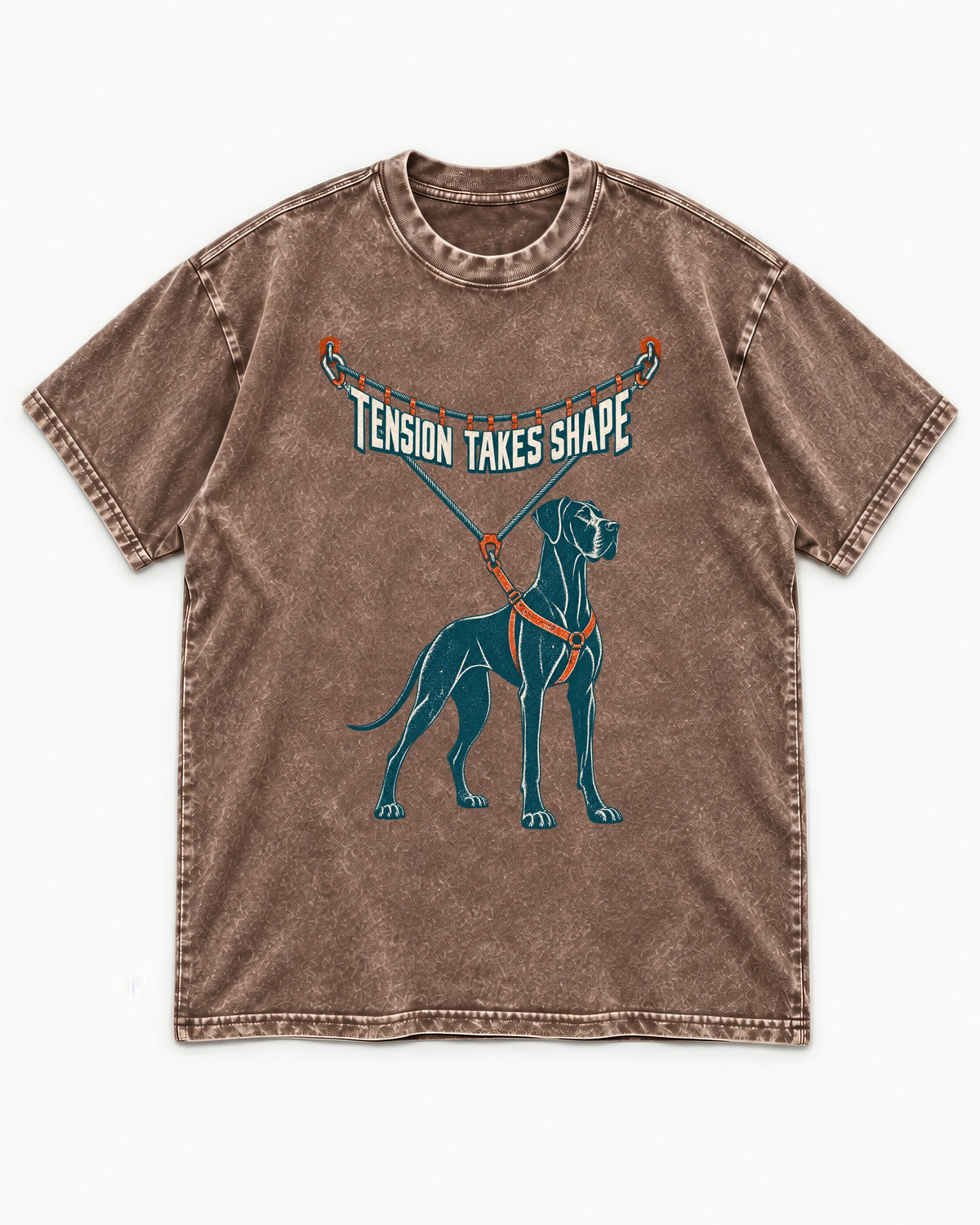 Great Dane Tension Takes Shape Washed Tee in Coffee, flat lay product photo