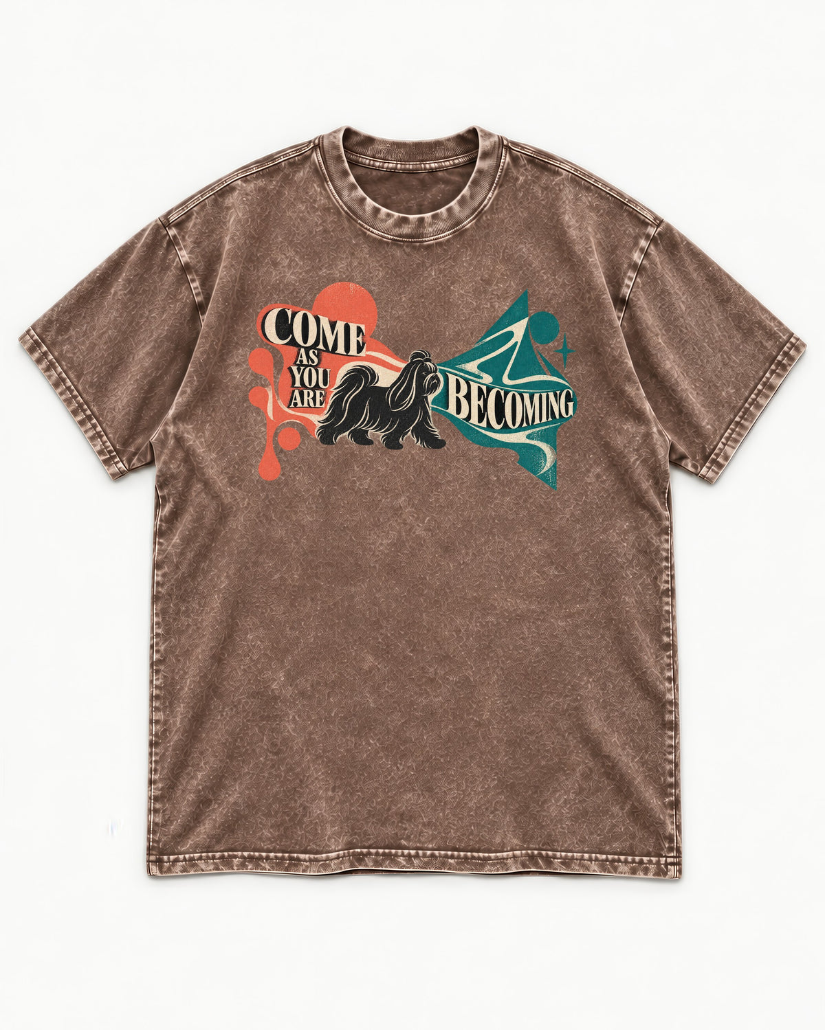 Come as You Are Shih Tzu Washed Tee in Coffee, flat lay product photo