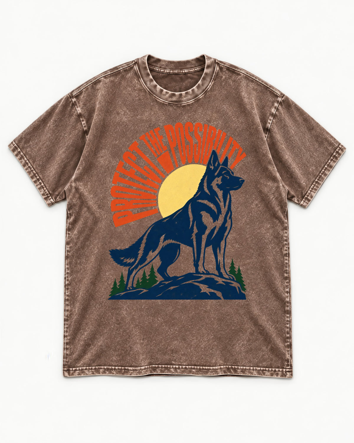 German Shepherd Dog Protect the Possibility Washed Tee in Coffee, flat lay product photo