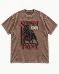 Rottweiler Trust Washed Tee in Coffee, flat lay product photo