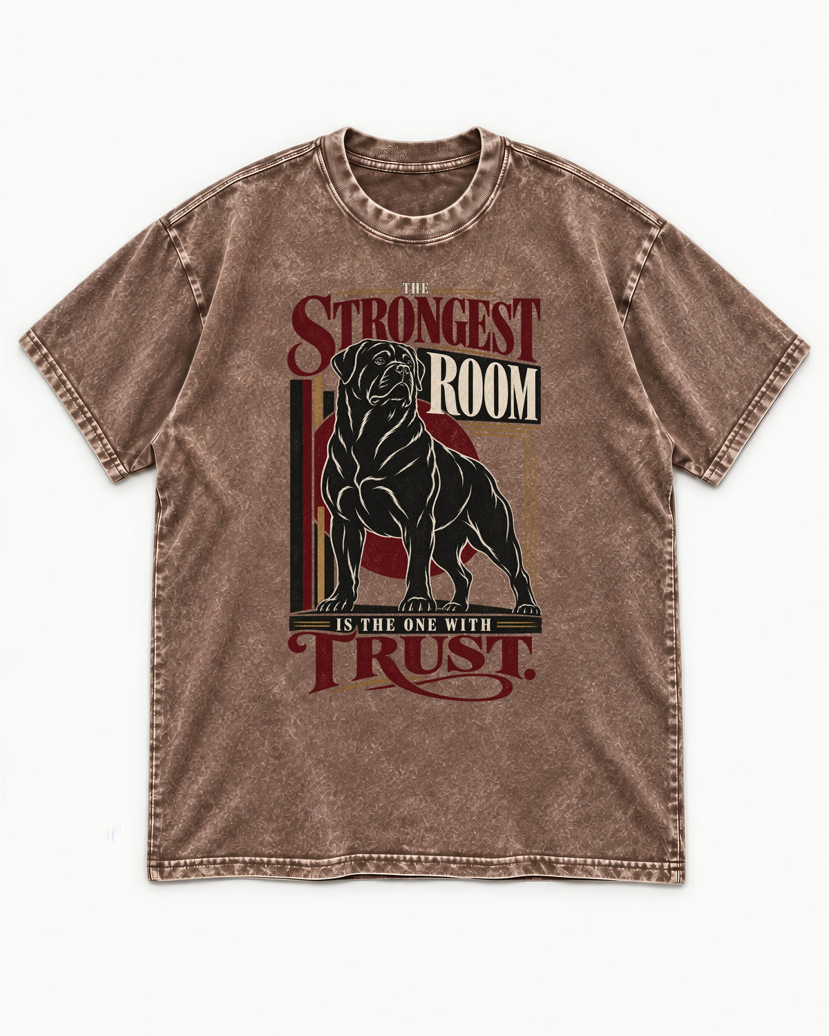 Rottweiler Trust Washed Tee in Coffee, flat lay product photo