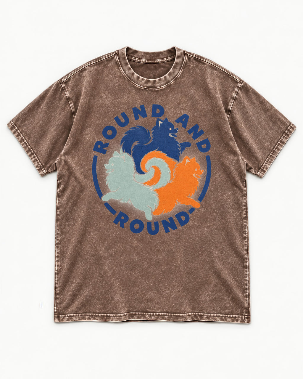Pomeranian Round and Round Washed Tee in Coffee, flat lay product photo