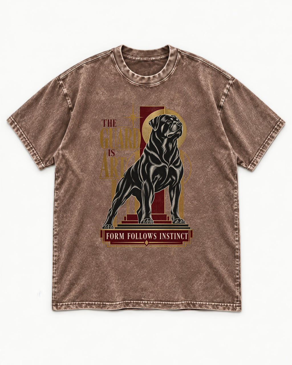 Rottweiler Form Follows Instinct Washed Tee in Coffee, flat lay product photo