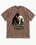 Elementary but Expensive Yorkshire Terrier Washed Tee in Coffee, flat lay product photo