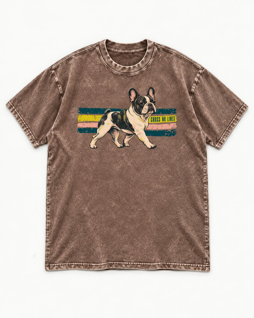 Frenchie Cross No Lines Washed Tee in Coffee, flat lay product photo