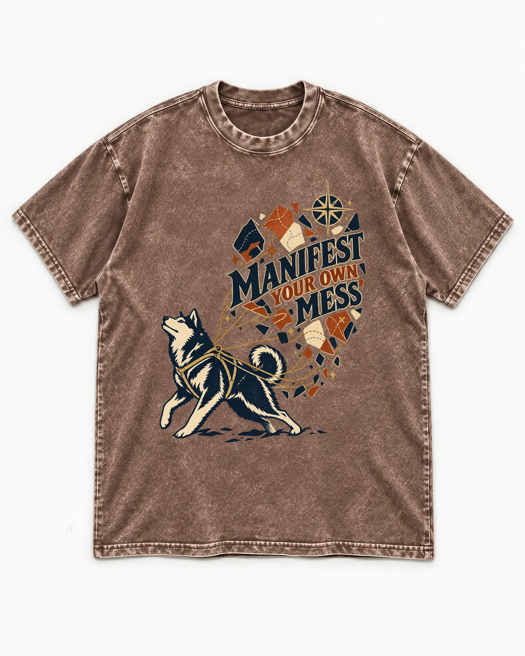 Husky Manifest Your Own Mess Washed Tee in Coffee, flat lay product photo