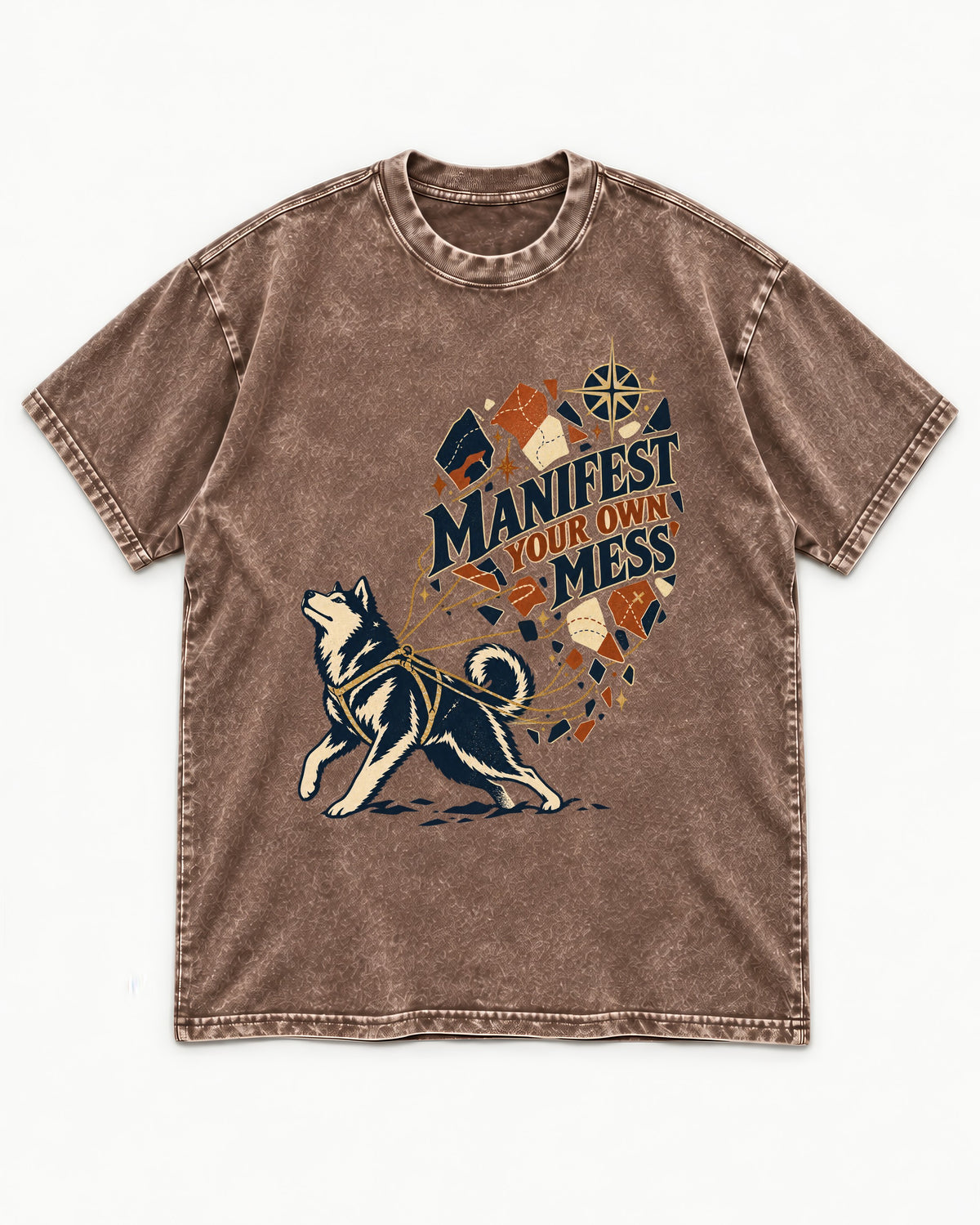 Husky Manifest Your Own Mess Washed Tee in Coffee, flat lay product photo