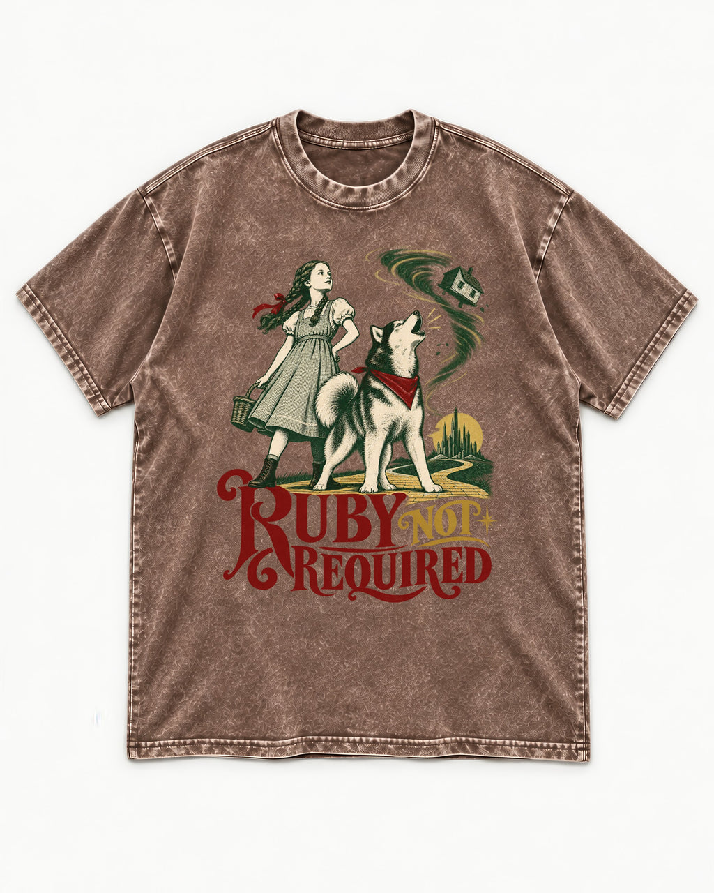 Ruby Not Required for Husky Washed Tee in Coffee, flat lay product photo
