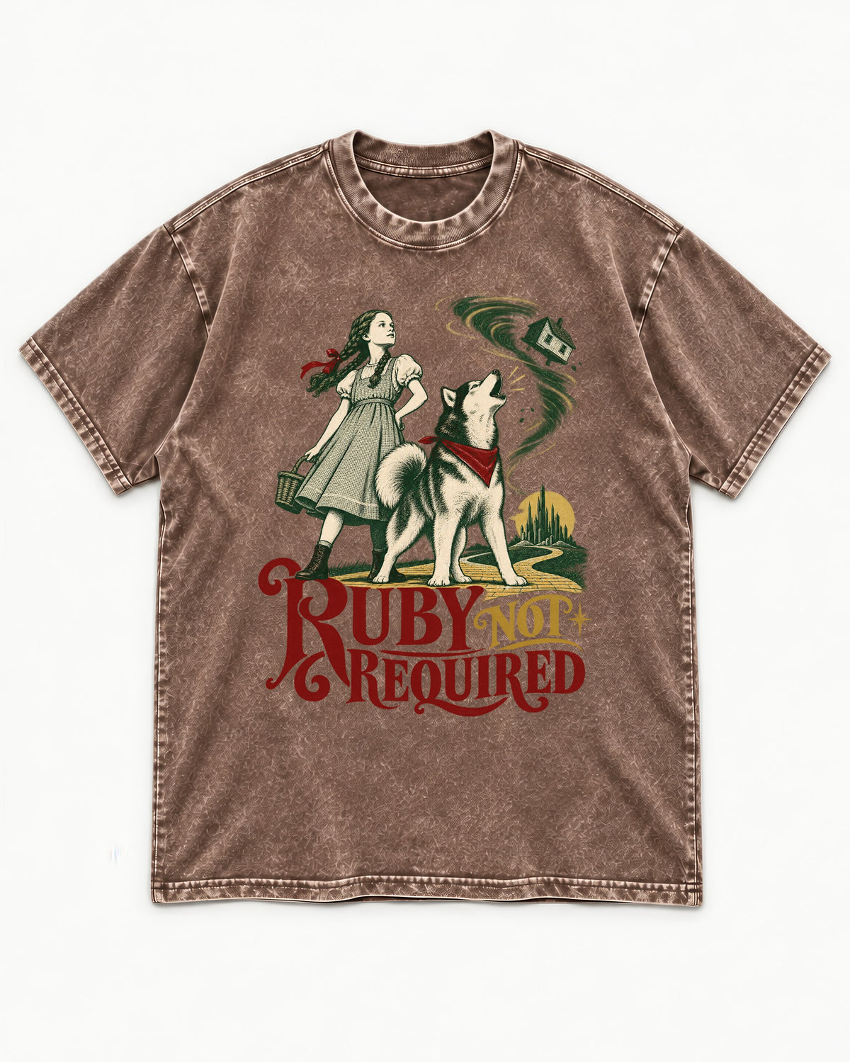 Ruby Not Required for Husky Washed Tee in Coffee, flat lay product photo