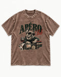 Frenchie Apero Club Washed Tee in Coffee, flat lay product photo