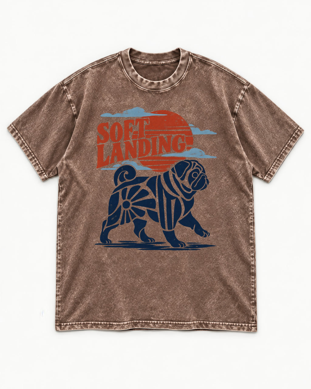 Pug's Soft Landing Washed Tee in Coffee, flat lay product photo
