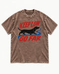 Keep Low Go Far Dachshund Washed Tee in Coffee, flat lay product photo