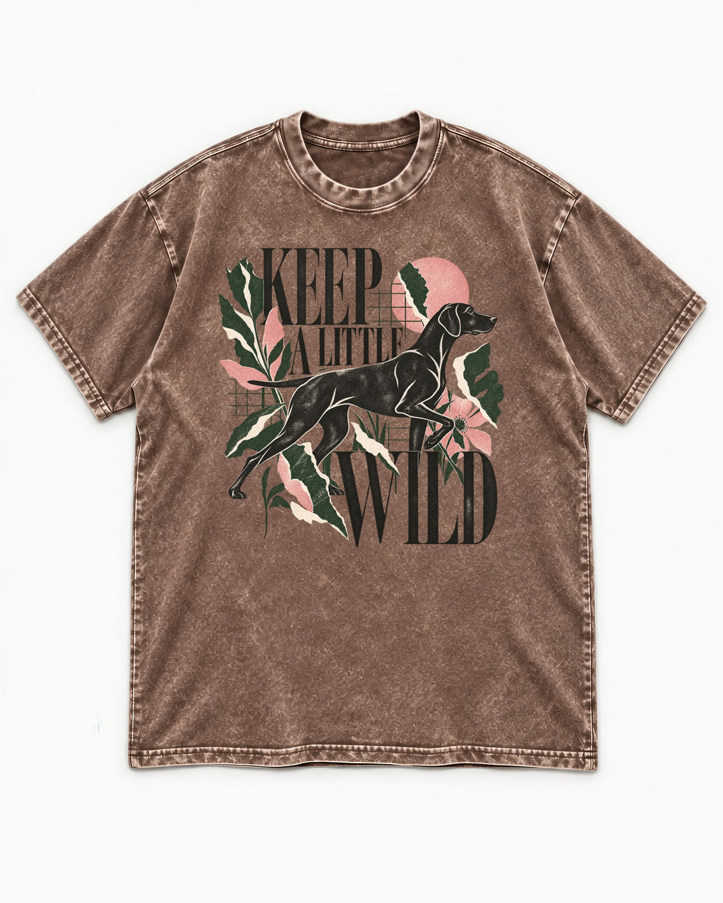 Keep a Little Wild German Shorthaired Pointer Washed Tee in Coffee, flat lay product photo