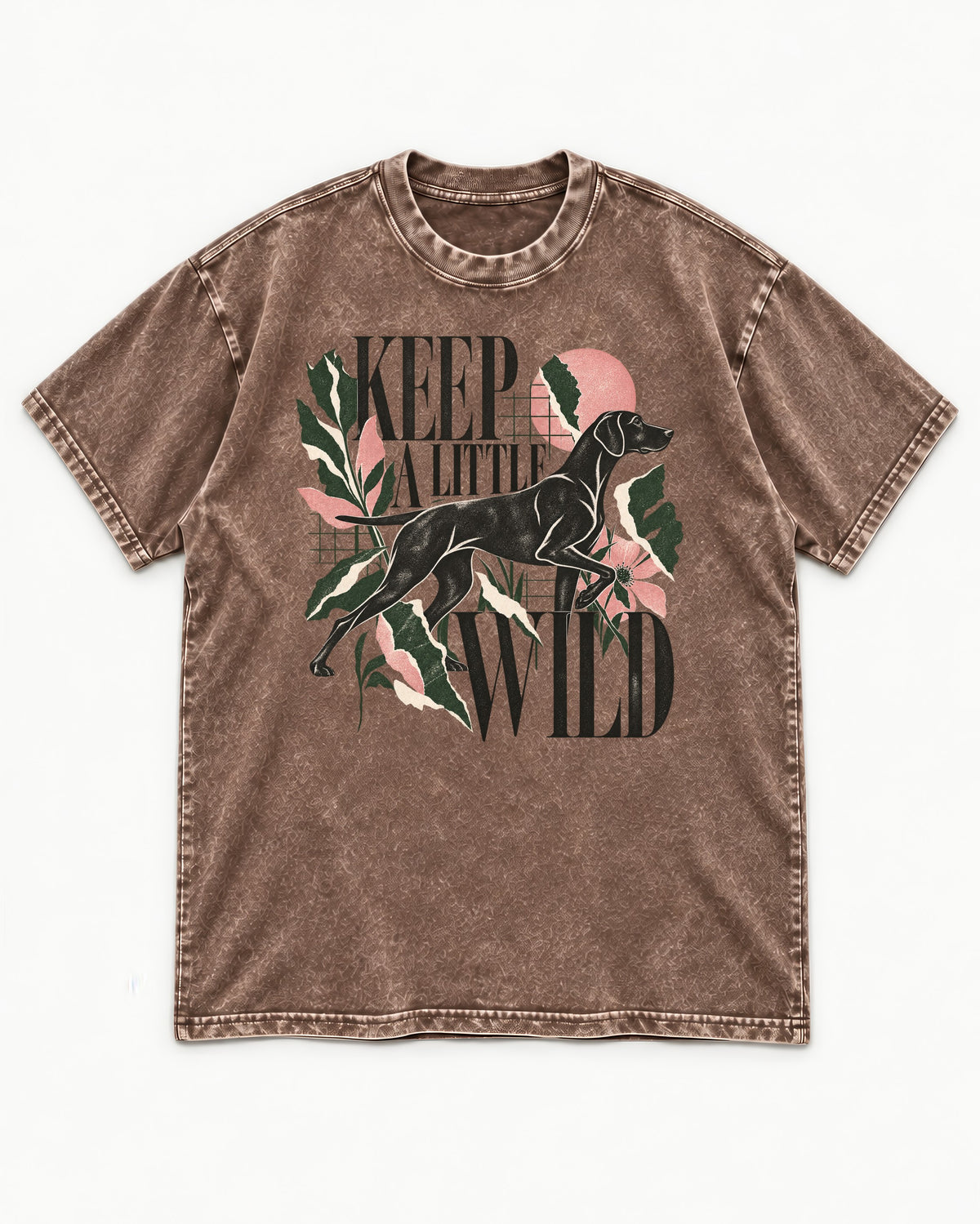Keep a Little Wild German Shorthaired Pointer Washed Tee in Coffee, flat lay product photo