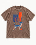 Listen Up Chihuahua Washed Tee in Coffee, flat lay product photo