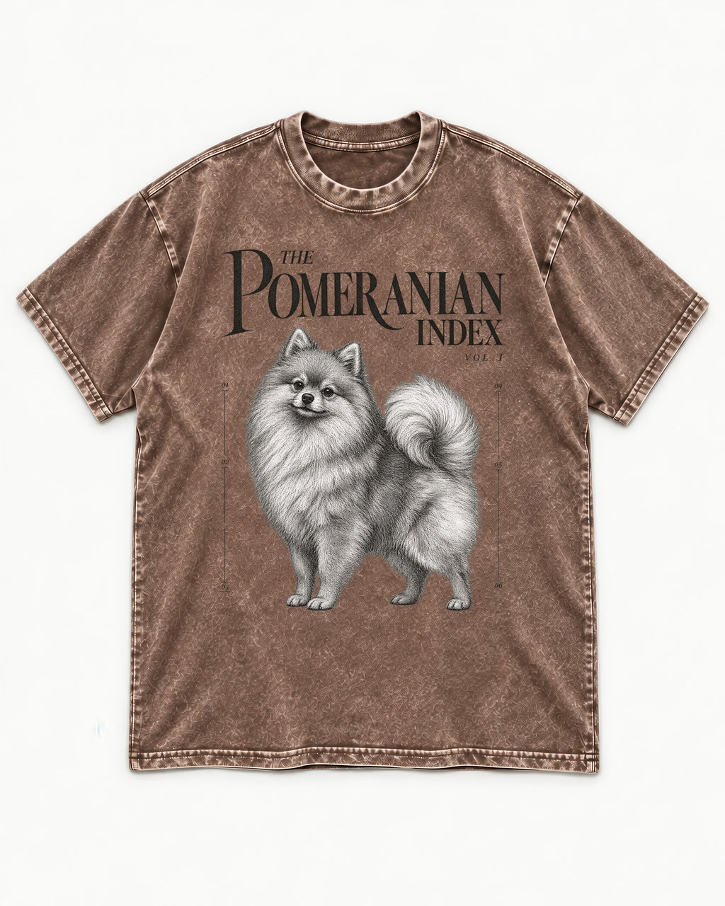 The Pomeranian Index Washed Tee in Coffee, flat lay product photo