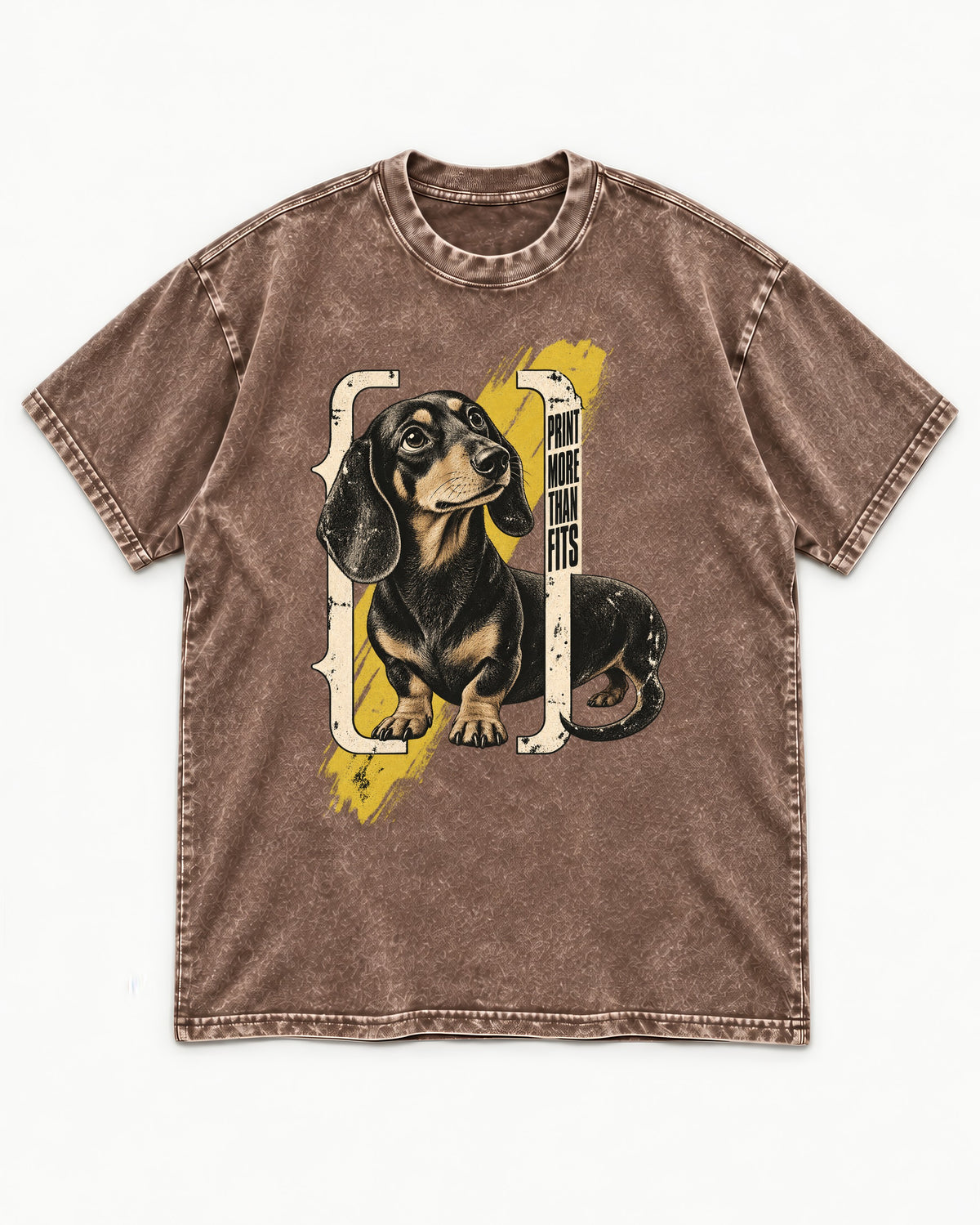 Dachshund More Than Fits Washed Tee in Coffee, flat lay product photo