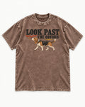 Beagle Look Past the Obvious Washed Tee in Coffee, flat lay product photo