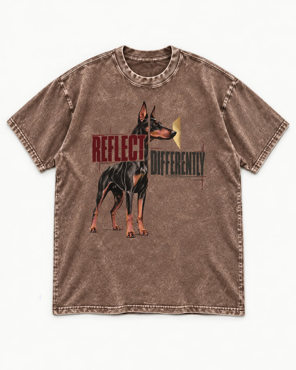 Doberman Reflects Differently Washed Tee in Coffee, flat lay product photo