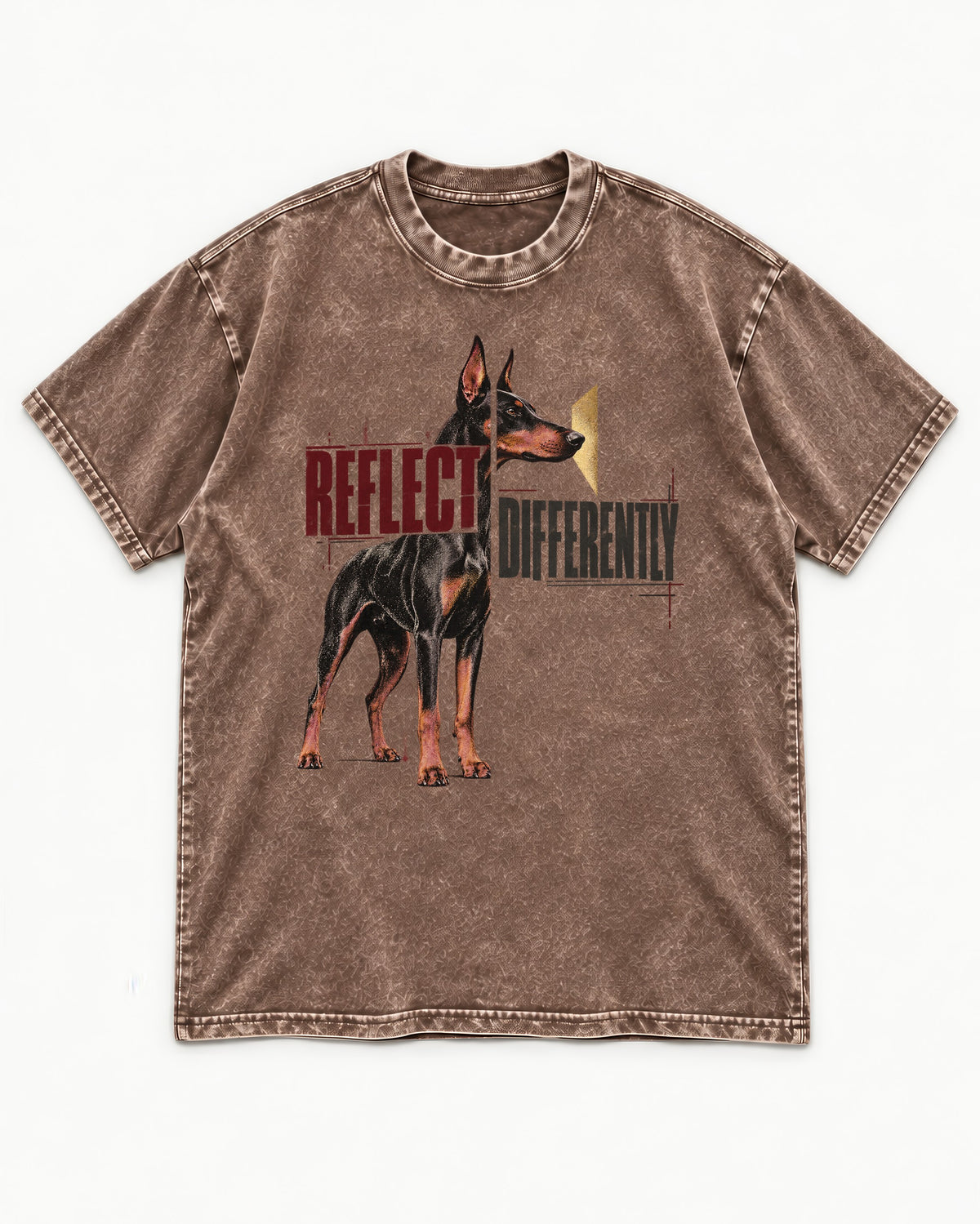 Doberman Reflects Differently Washed Tee in Coffee, flat lay product photo