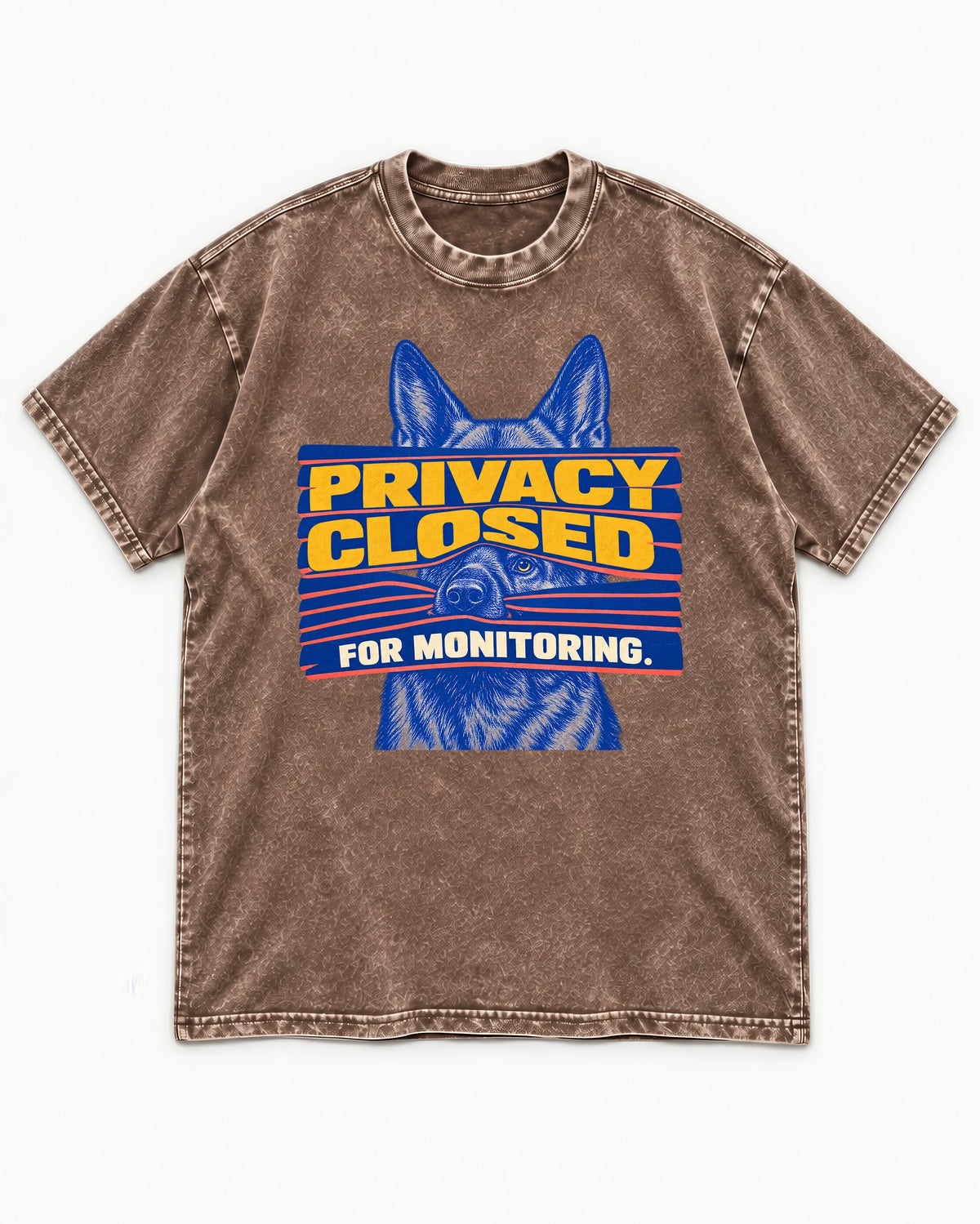 German Shepherd Dog Privacy Closed for Monitoring Washed Tee in Coffee, flat lay product photo