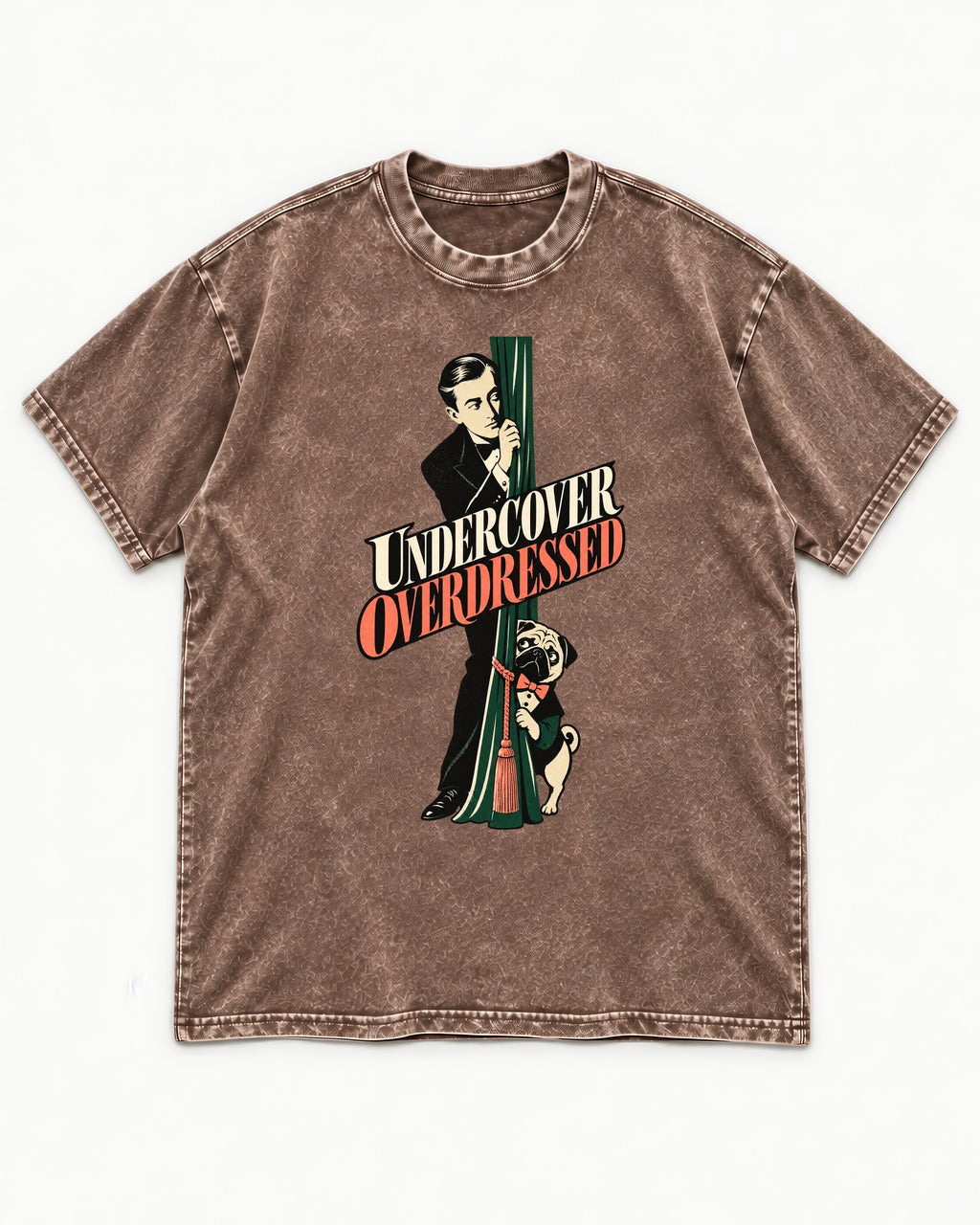 Undercover Overdressed Pug Washed Tee in Coffee, flat lay product photo