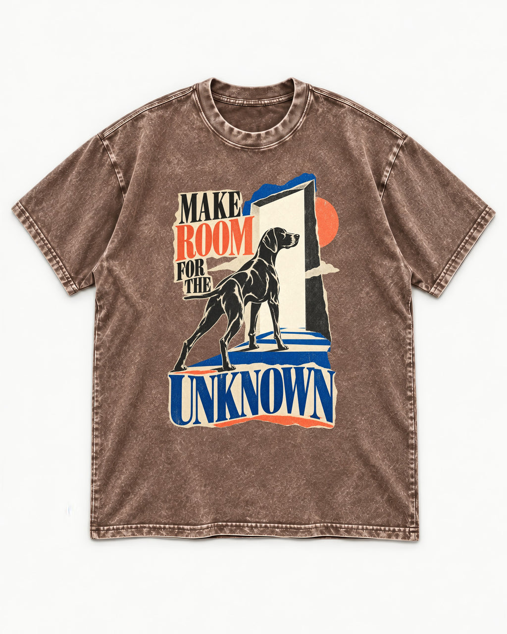 German Shorthaired Pointer Room for the Unknown Washed Tee in Coffee, flat lay product photo