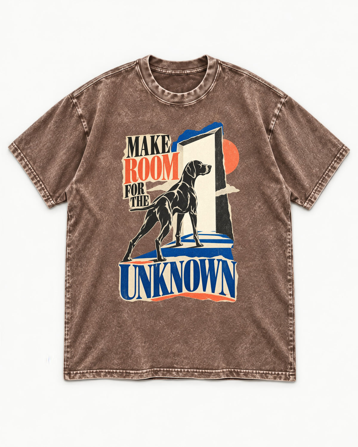 German Shorthaired Pointer Room for the Unknown Washed Tee in Coffee, flat lay product photo