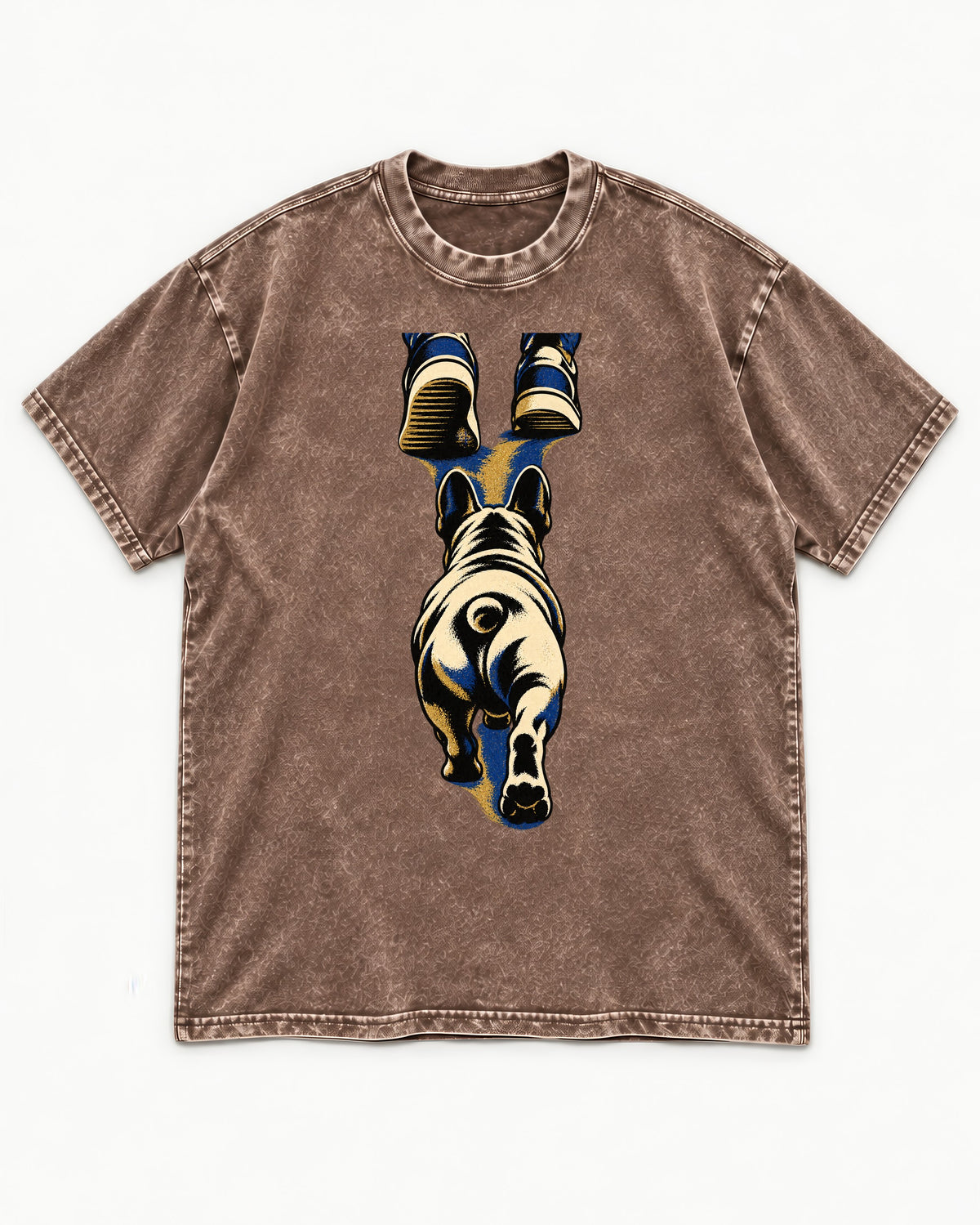 Frenchie Wherever I Go Washed Tee in Coffee, flat lay product photo