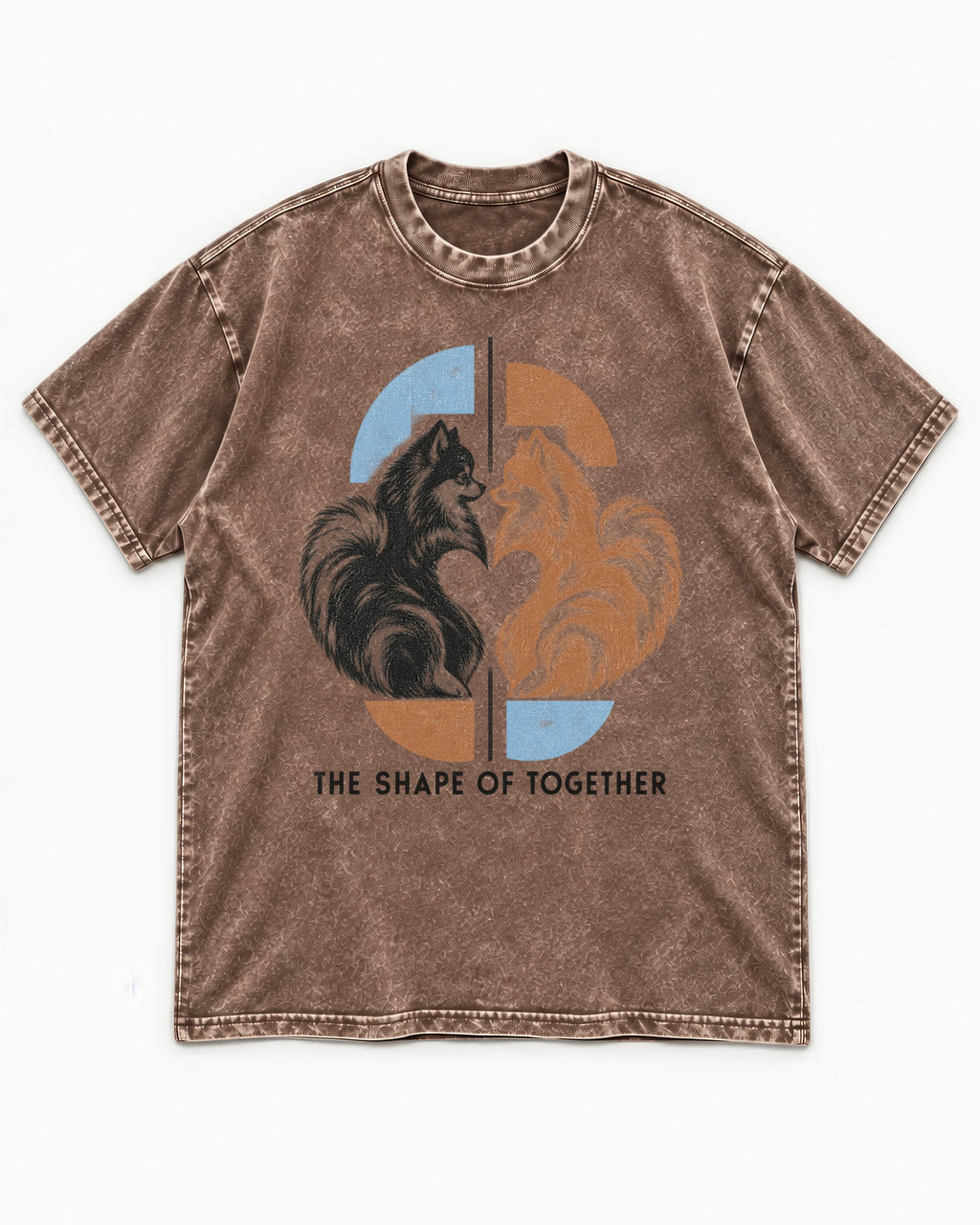 Pomeranian The Shape of Together Washed Tee in Coffee, flat lay product photo